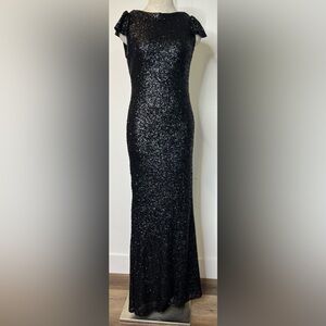 Sorella Vita Sequined Drape Back Cap Sleeve Formal Evening Gown